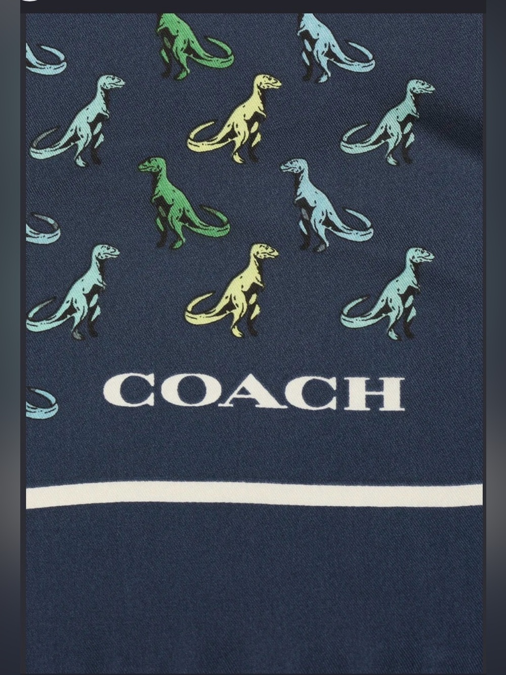 COACH T-Rex Print Silk Navy Scarf Bandana NEW